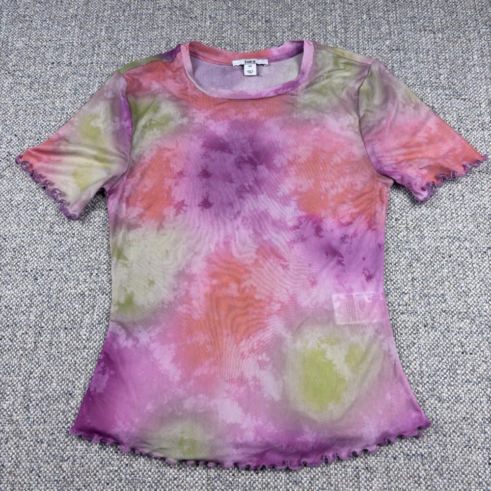 Bar III Women's Tie-Dye Mesh Short-Sleeve T-Shirt Sz XS